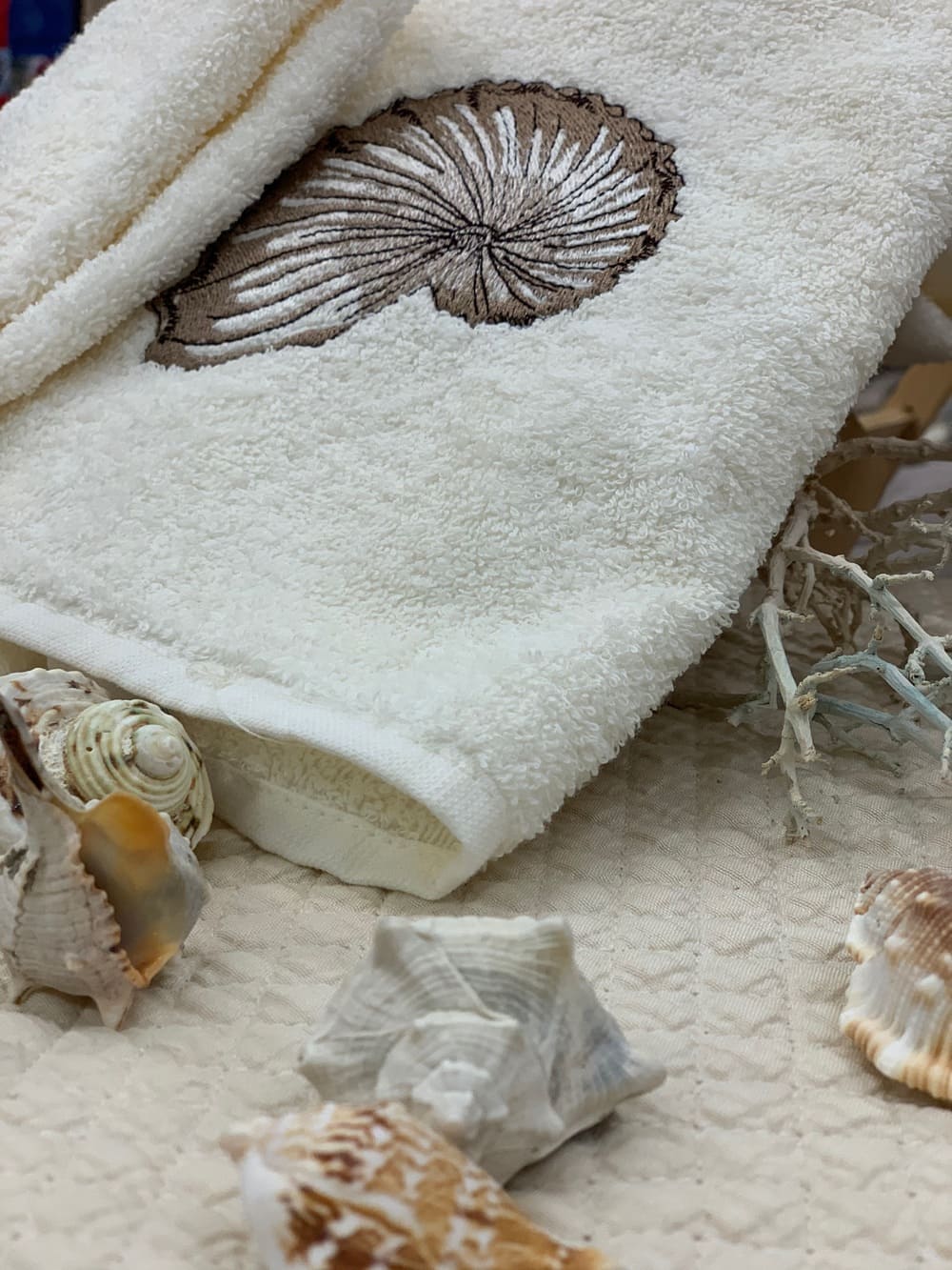 Set Spugna+Ricamo CONCHIGLIA : Salvietta 40x60cm e Ospite 60x100cm