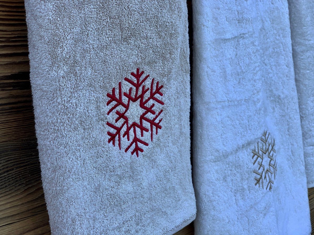 Set Spugna+Ricamo Fiocco di Neve : Salvietta 40x60cm e Ospite 60x100cm