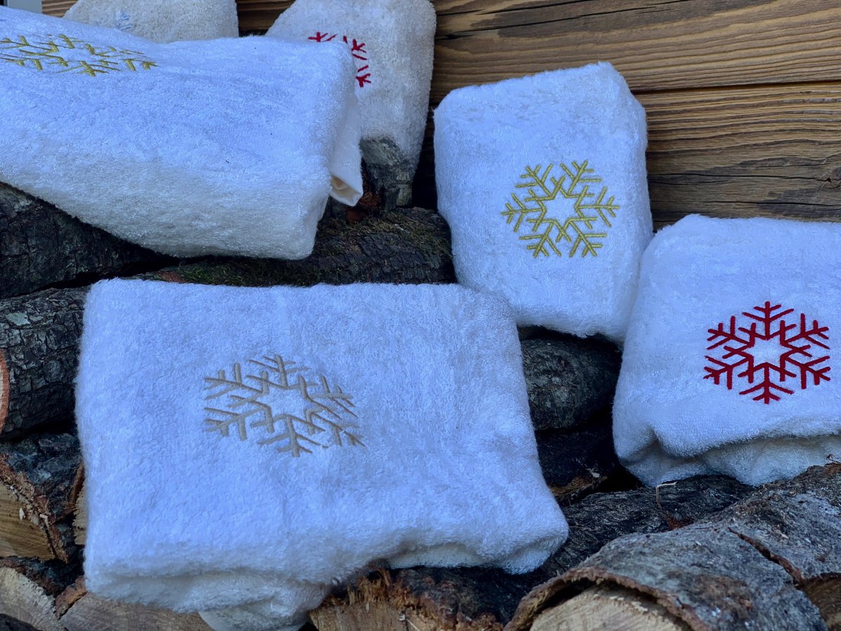 Set Spugna+Ricamo Fiocco di Neve : Salvietta 40x60cm e Ospite 60x100cm