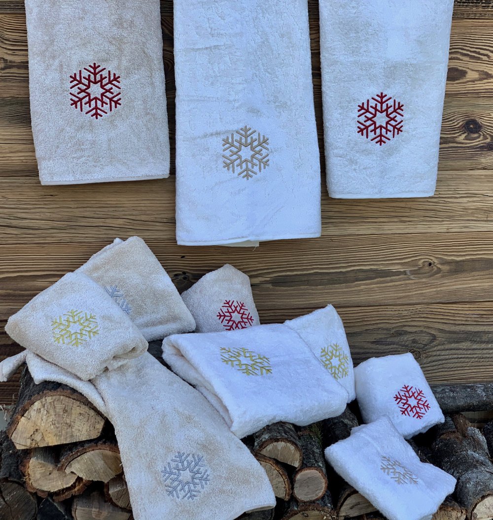 Set Spugna+Ricamo Fiocco di Neve : Salvietta 40x60cm e Ospite 60x100cm